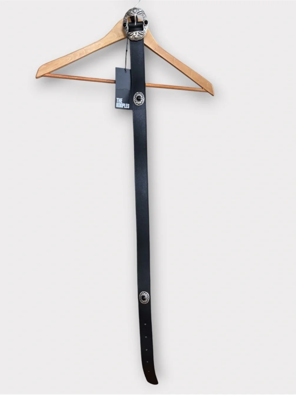 The Kooples Black Leather Belt with Decorative Silver-Tone Western Buckle